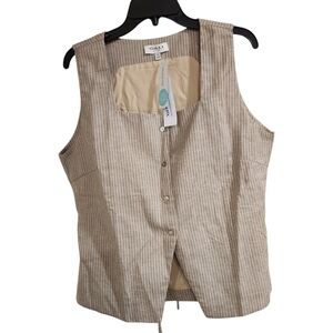 NWT Stitch Fix Gilli Womens Sz XL Niko Vest Beige Button Up Tie Back 30% Linen